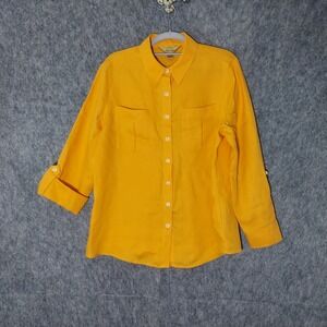 Investments Gold Label‎ Shirt 16 Petite 100% Hemp Button Pockets Coastal Preppy